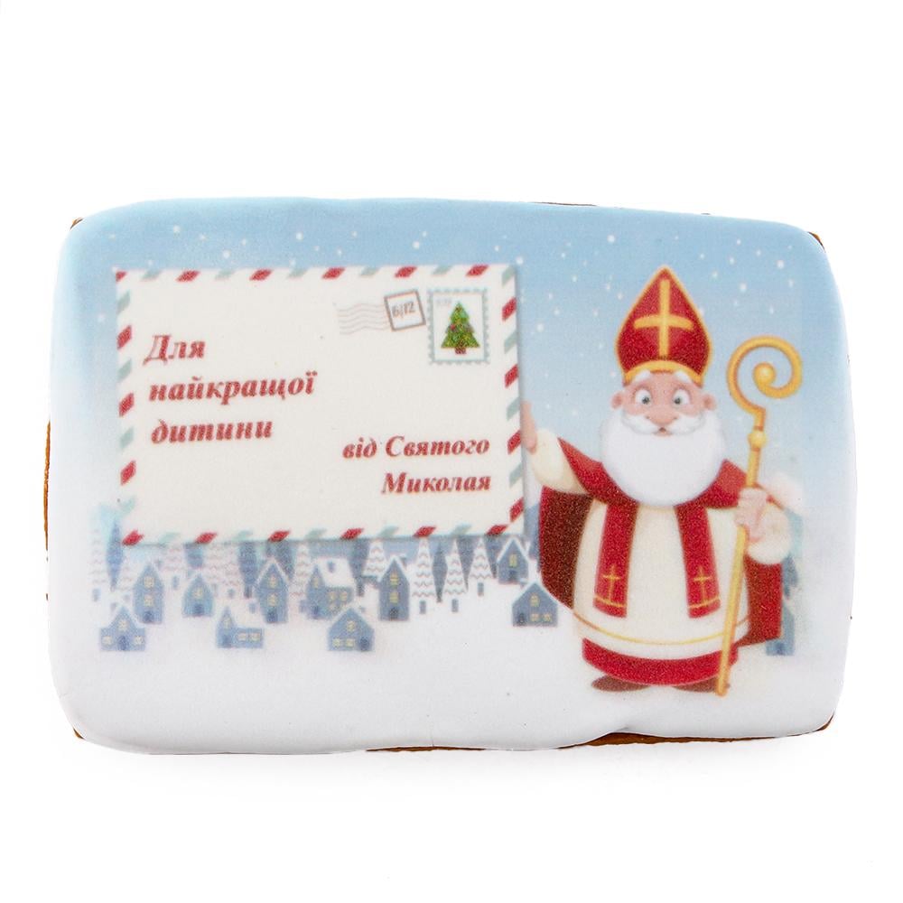 Пряник с принтом Крафт печиво Новый год Открытка от Николая "Для найкращої дитини" 65 г