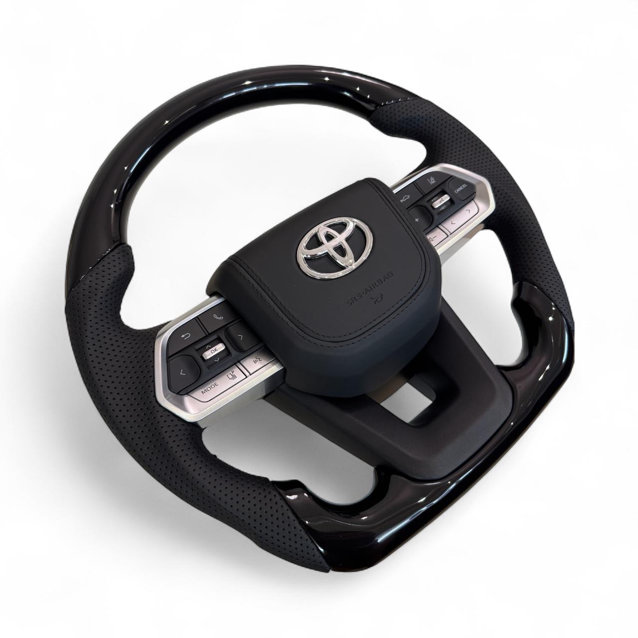 Кермо для Toyota Land Cruiser 200/Prado 150 рояльний лак зі скошеним низом подушка зі шкіри логотип та кнопки хром (29014805) - фото 6