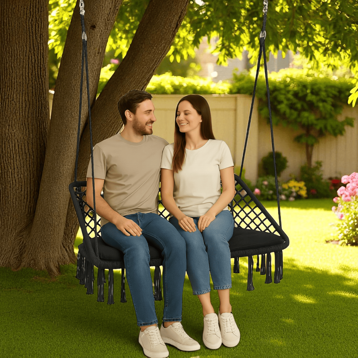 Качели WCG с подушкой двухместная 120 см Черный (QNSW09BL) - фото 2 Качели WCG с подушкой двухместная 120 см Черный (QNSW09BL) - фото 2