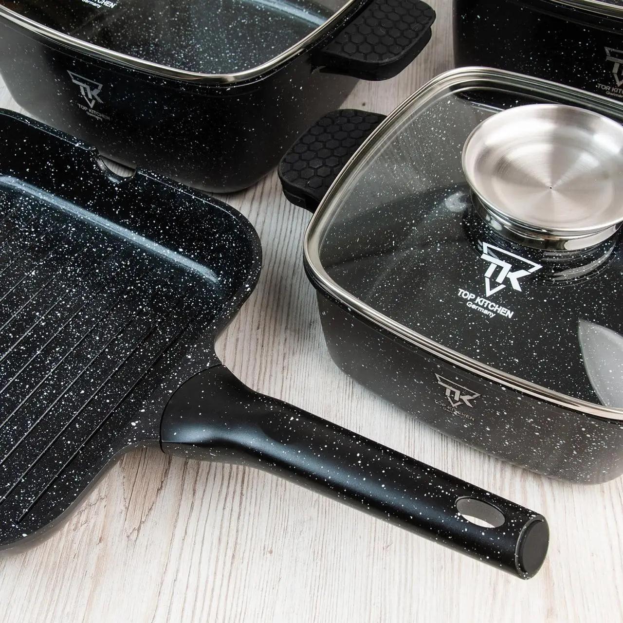 Набір посуду для індукції Top Kitchen TK-000103 з гранітним покриттям 7 предметів Чорний (2480409740) - фото 3 Набір посуду для індукції Top Kitchen TK-000103 з гранітним покриттям 7 предметів Чорний (2480409740) - фото 3