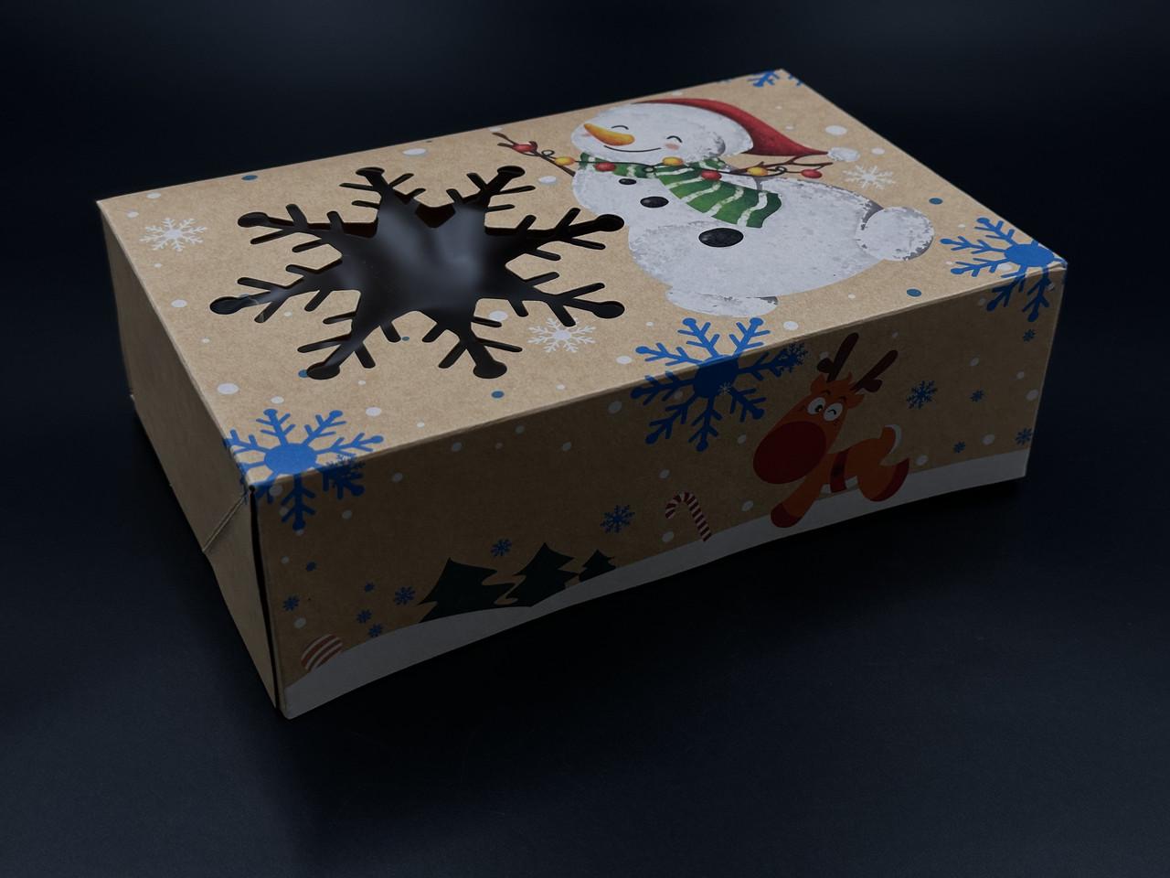 Коробка подарочная со смотровым окошком Снежинка с принтом сборная картонная 22х14,5х7 см Крафт (OA-110) - фото 2 Коробка подарочная со смотровым окошком Снежинка с принтом сборная картонная 22х14,5х7 см Крафт (OA-110) - фото 2