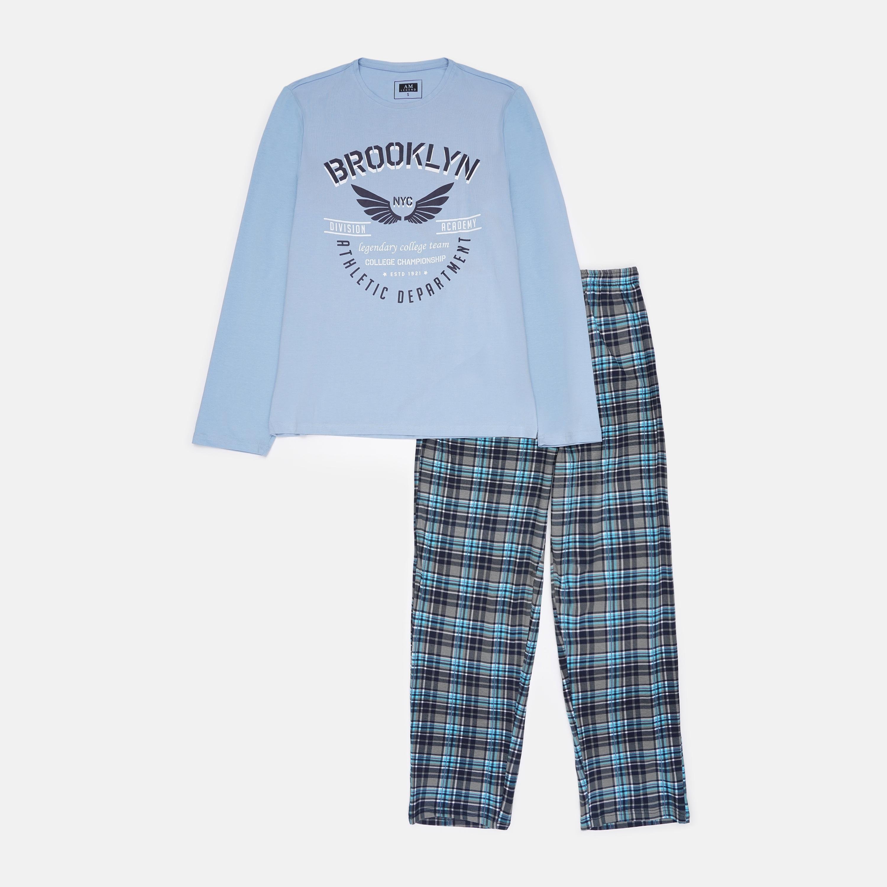 Піжама A&M Mega Store лонгслів/штани XL Блакитний/Сірий (7138949)