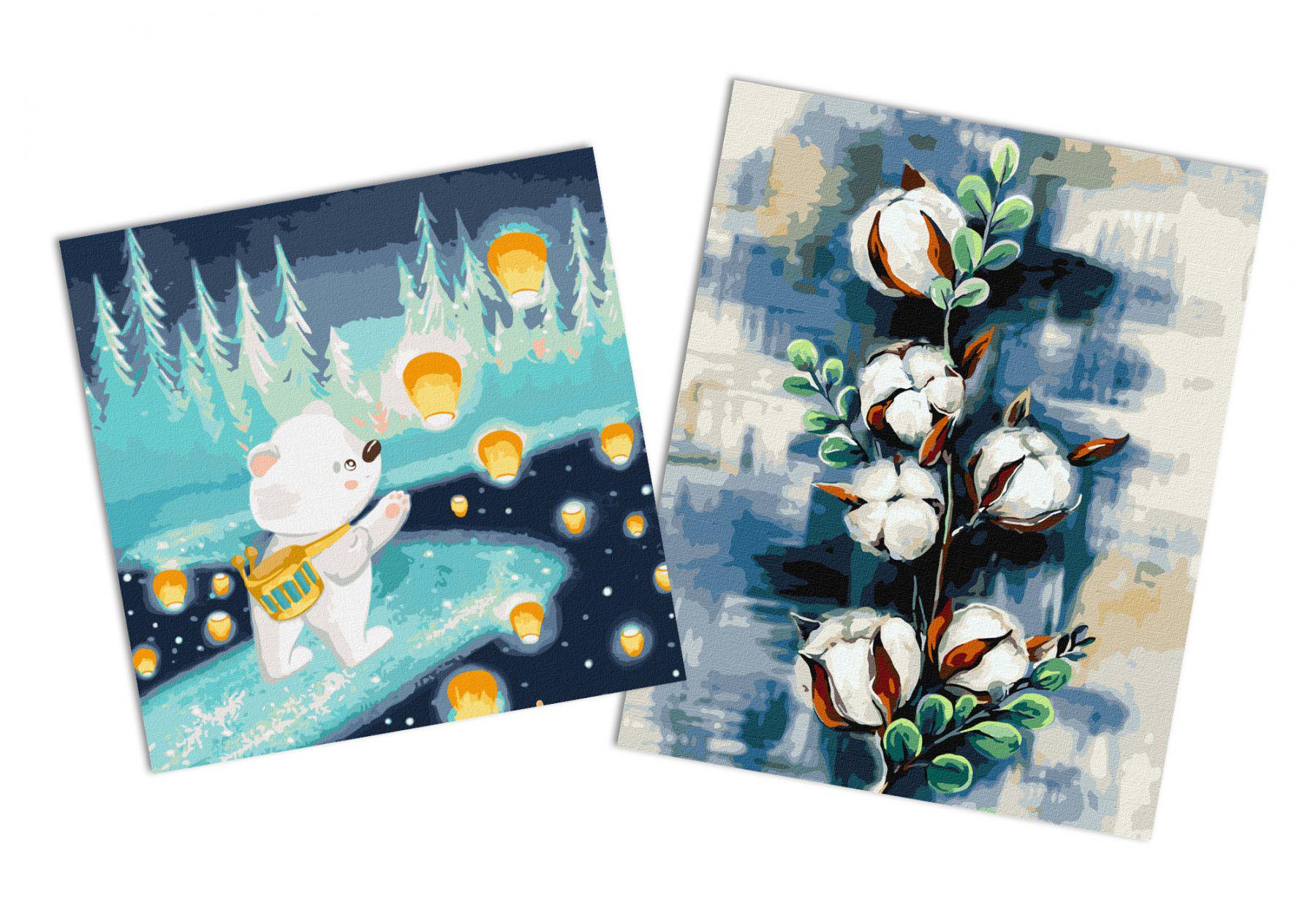 Набор картин по номерам Идейка 2в1 Хлопок 40x50 см KHO5665 и Небесные фонарики 40x40 см KHO6061 (CKHO6561)