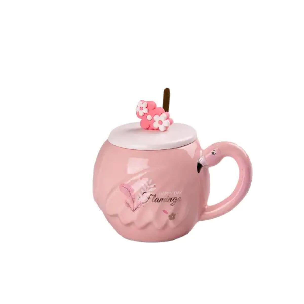 Чашка с крышкой и ложкой керамическая Lighthouse Фламинго Happy day 500 мл Розовый (LG-20139) Чашка с крышкой и ложкой керамическая Lighthouse Фламинго Happy day 500 мл Розовый (LG-20139)