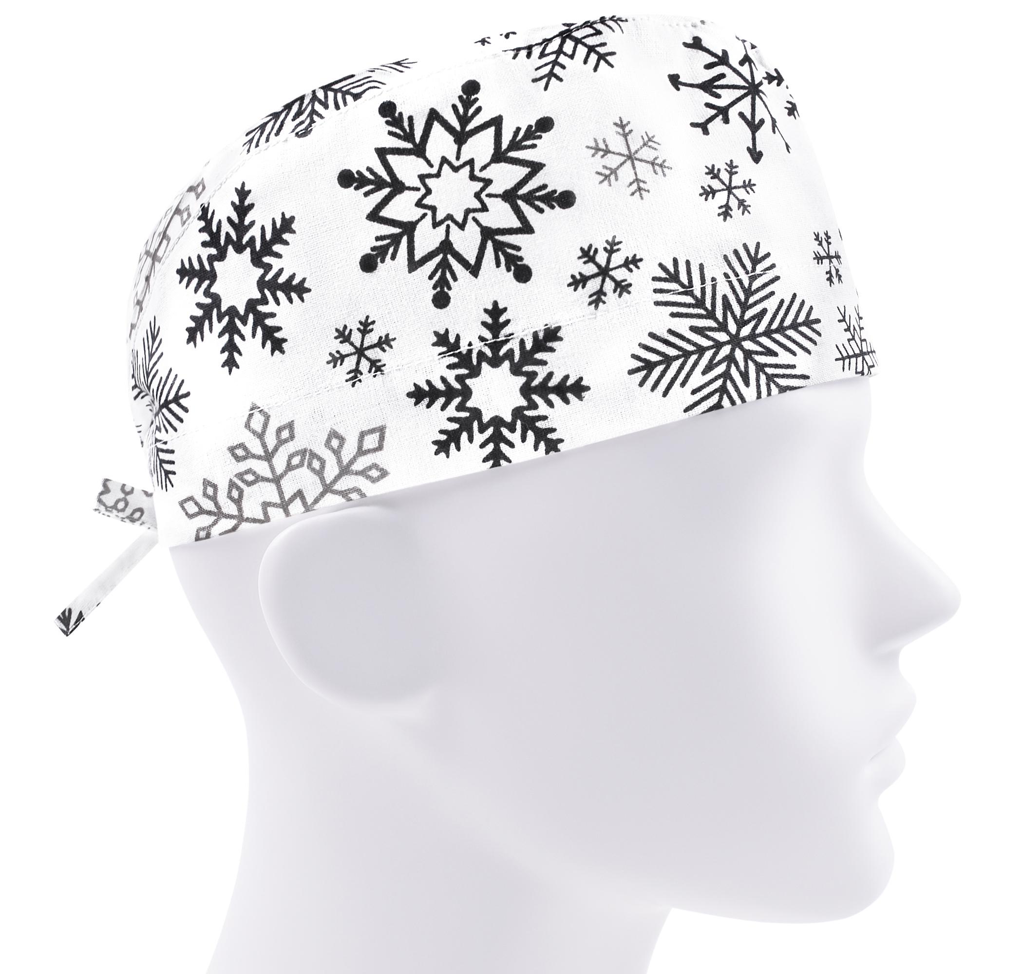 Шапочка медицинская мужская FloralScrubs Снежинки на белом универсальная (М143)
