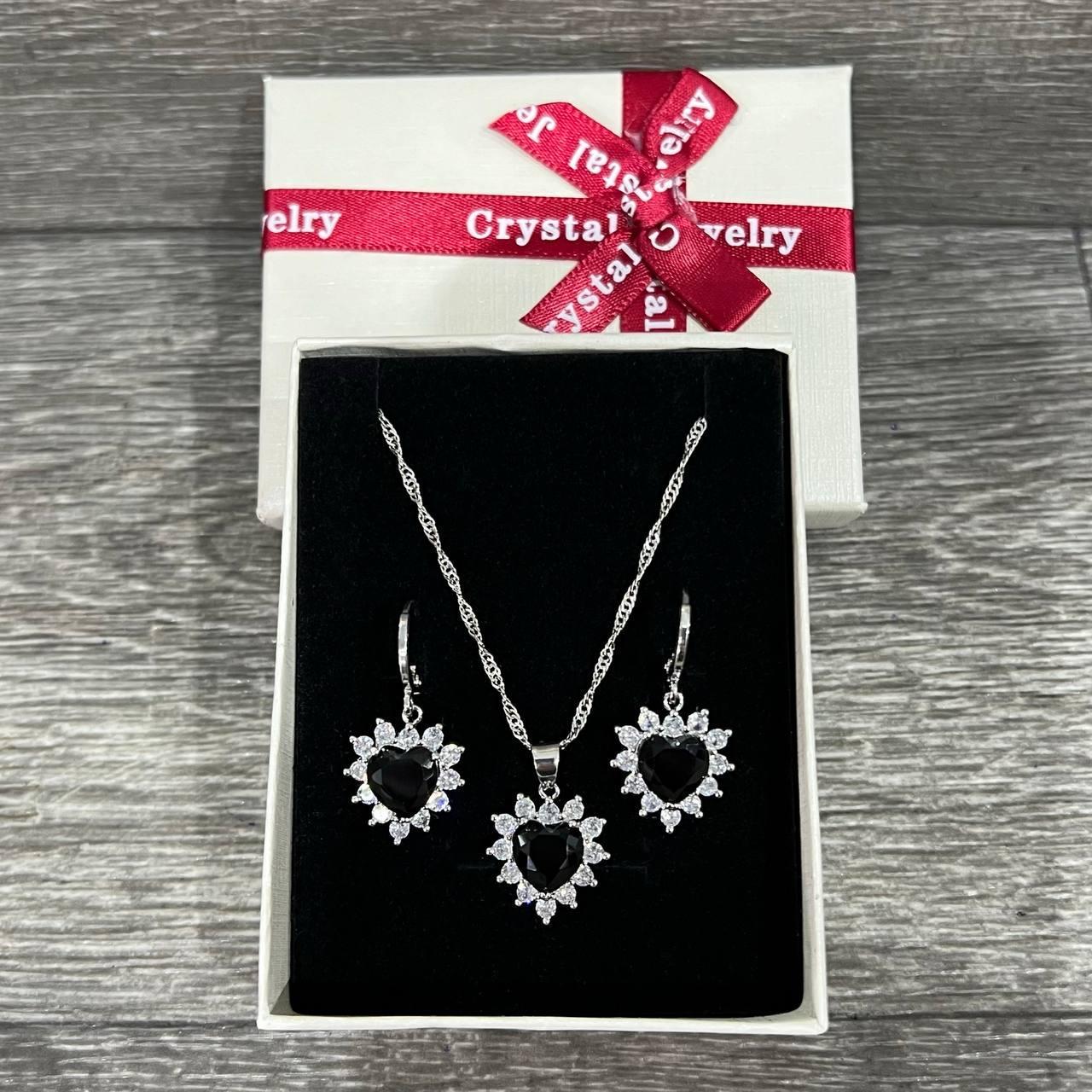 Набор украшений Xuping Jewelry серьги и колье сердечки агат в серебре с цирконами в оправе ювелирный сплав в коробочке (82709177)