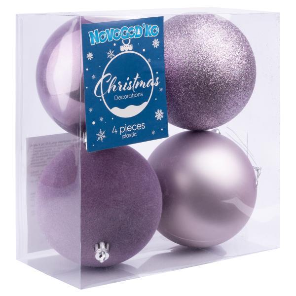 Шары новогодние Novogod’Ko пластик 10 см 4 шт. Сиреневый (974426)