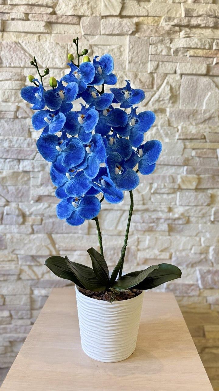 Орхидея искусственная ПЛАСТМАКС латексная на две ветки Синий (O29) - фото 2