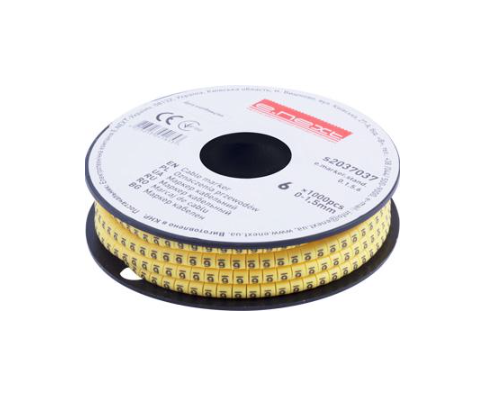 Маркер кабельний E.NEXT e.marker.stand.0.1.5.6 цифра 6 1,5 мм2 1000 шт./рул. Жовтий (s2037037)