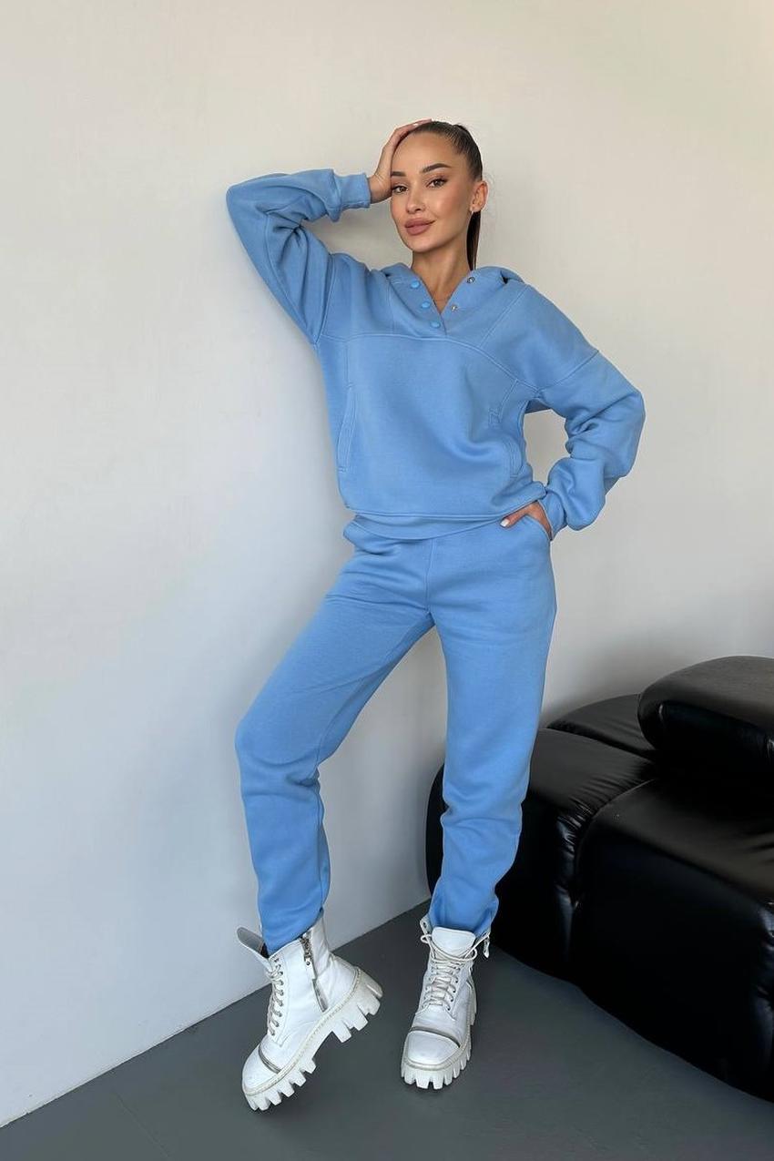 Спортивный костюм женский с худи на кнопках и джогерами М142.4 L Голубой (198-1-62)
