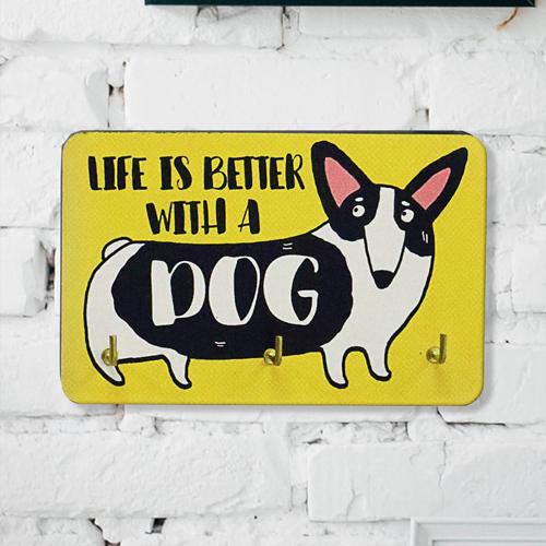 Ключница настенная маленькая Life is better with a dog 10х15 см (KEDL_21S011)