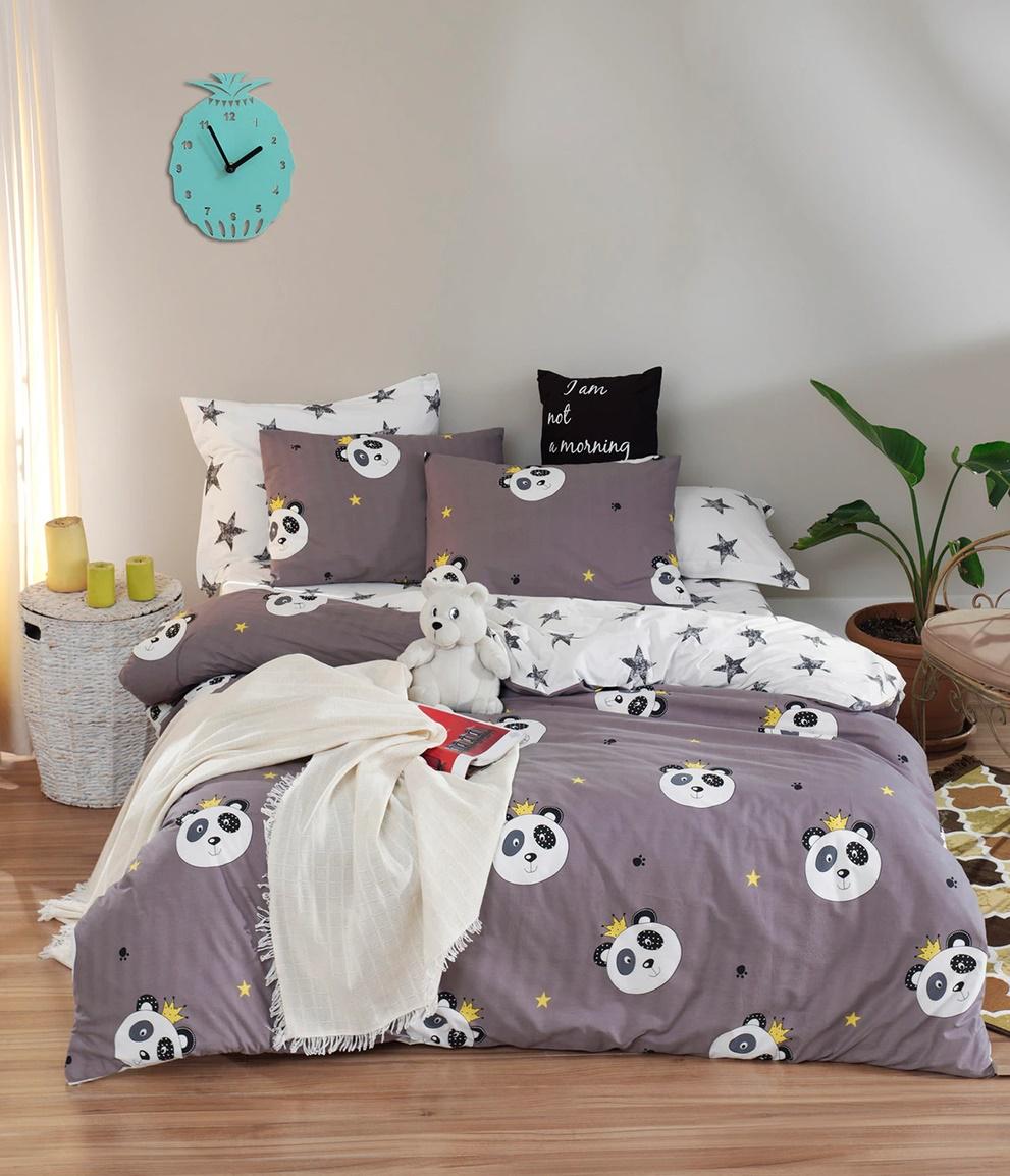 Постельное белье Lotus Home Perfect Ranforce Panda star евро Серый (11396177)