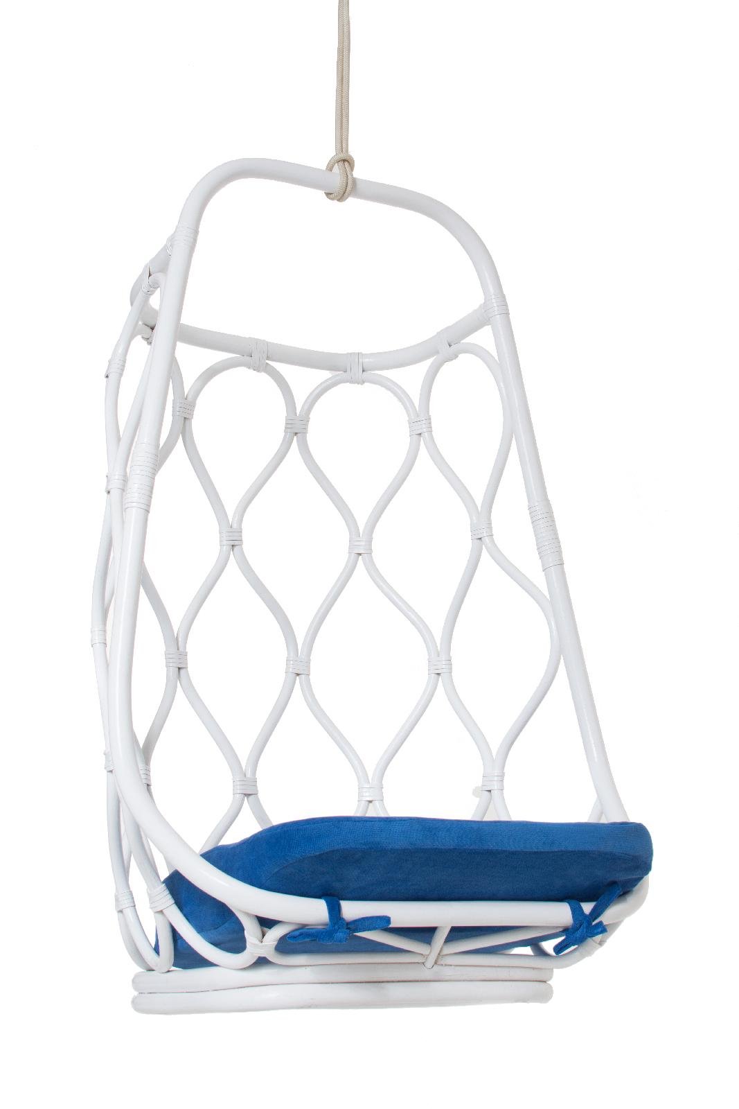 Подвесное кресло-качель Cruzo Лилия из натурального ротанга Белый с синим (kk87448)