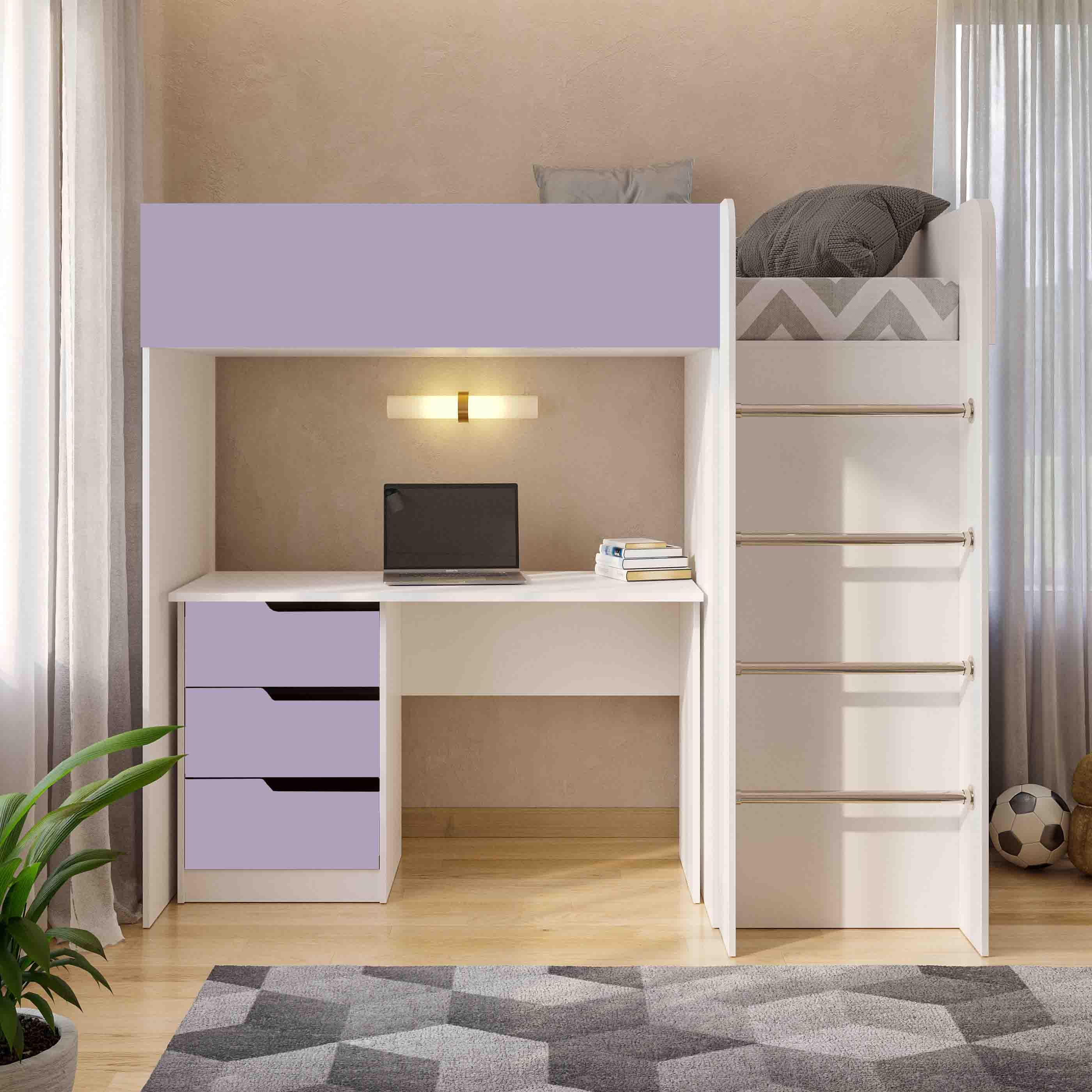 Комплект для детской BED-ROOM 3 кровать со шкафом и письменный стол 1940x1020x1690 мм Белый/Лаванда