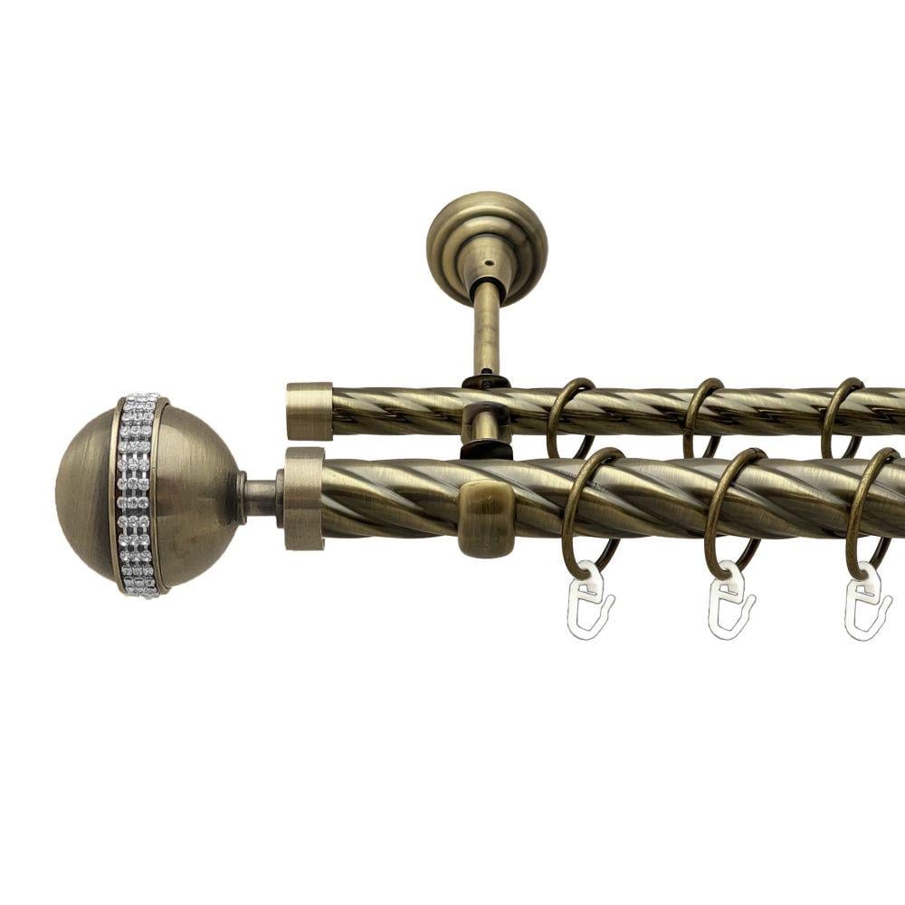 Карниз металевий Orvit Авея дворядний відкритий/скручена труба/кільце металеве Антик 25/16 мм 300 см (00-00018307)