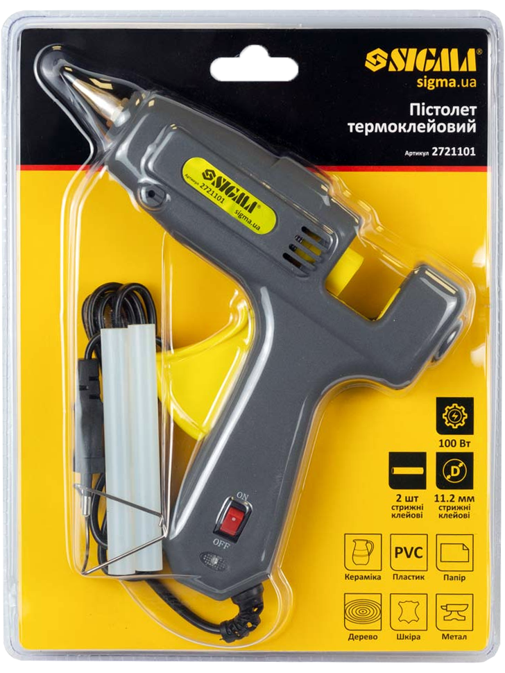 Пистолет клеевой Sigma с выключателем 11 мм 100 Вт (60072)