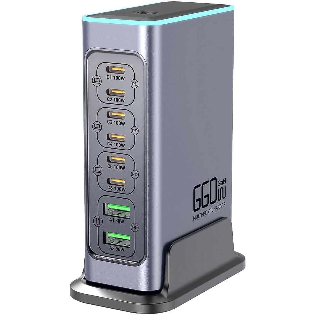 Зарядное устройство для телефонов Addap WLX-F8L Type-C PD 100 Вт/USB QC 30 Вт 8в1 GaN 140W