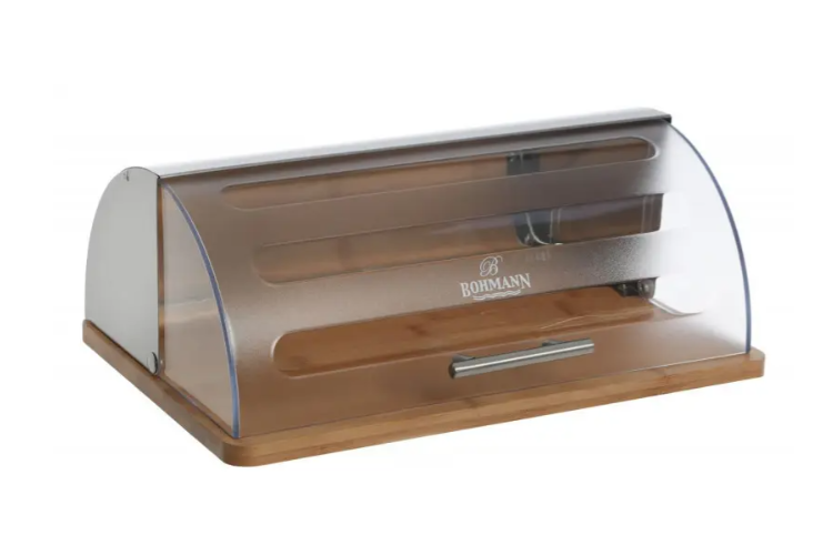 Хлебница с откидной крышкой Bohmann из нержавеющей стали и дерева 40x26x20 см (7255)
