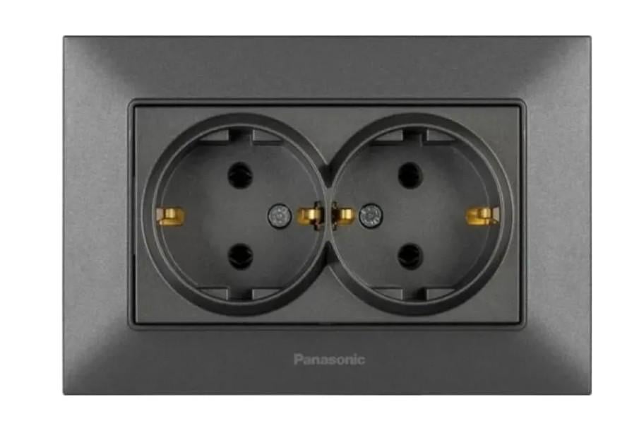 Розетка подвійна із заземленням Panasonic Arkedia Slim WNTC02052DG-UA Димчастий