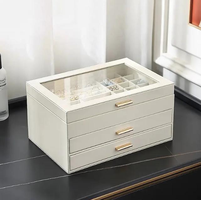 Шкатулка для украшений с крышкой многоуровневая 27х13х18 см Белый/Прозрачный (ШДД-29-2) - фото 3