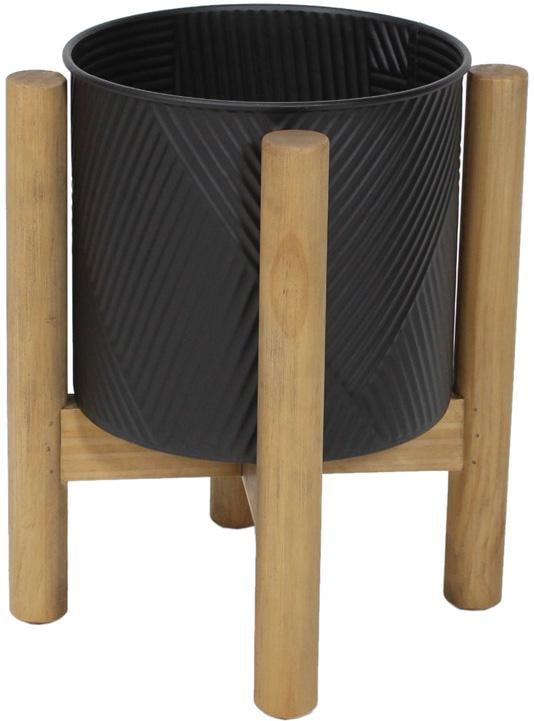 Кашпо металлическое Ravenna на деревянной подставке 35 см Черный