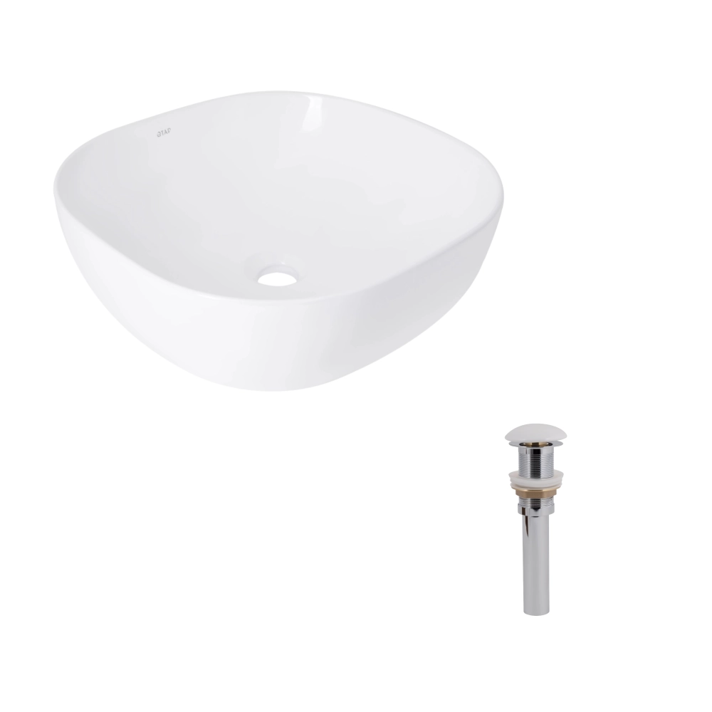 Раковина накладная Qtap Kolibri 425x425x140 мм квадратная с донным клапаном White (48468)