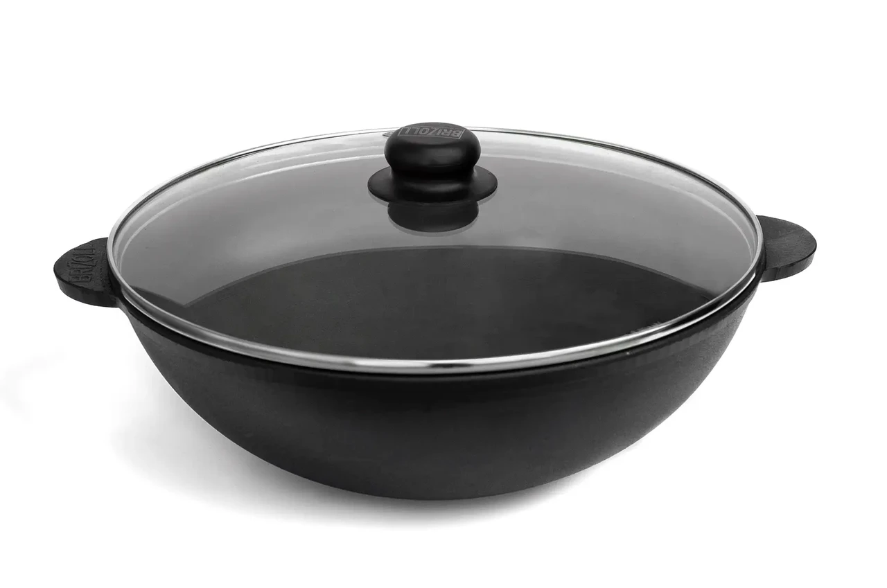 Сковорода чугунная WOK Smoke House со стеклянной крышкой 4,7 л (W30-6)
