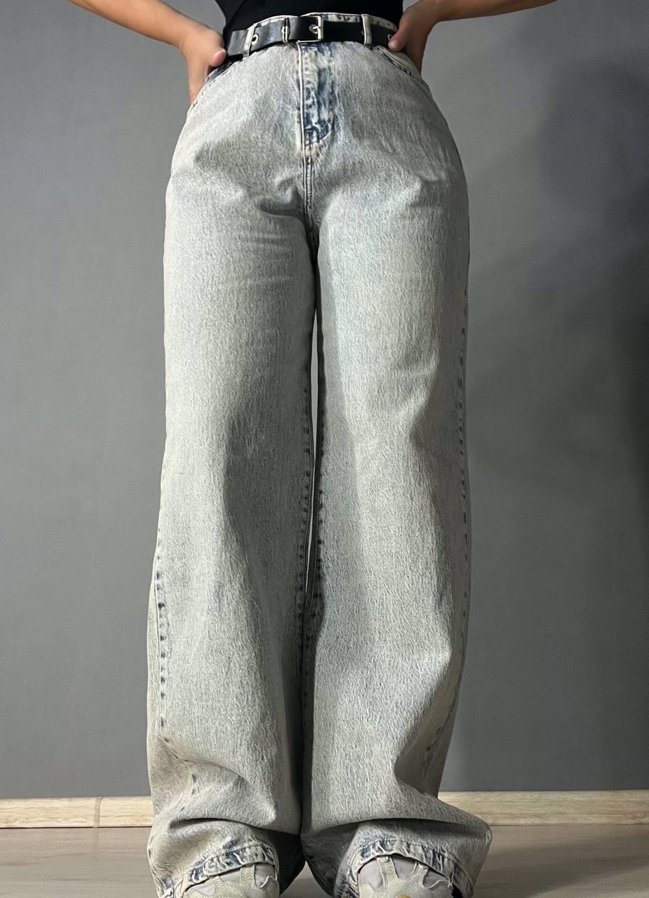 Джинсы женские LIUZIN 1360 wide leg широкие от бедра с ремнем р. 33 Голубой с коричневым (2337) - фото 5