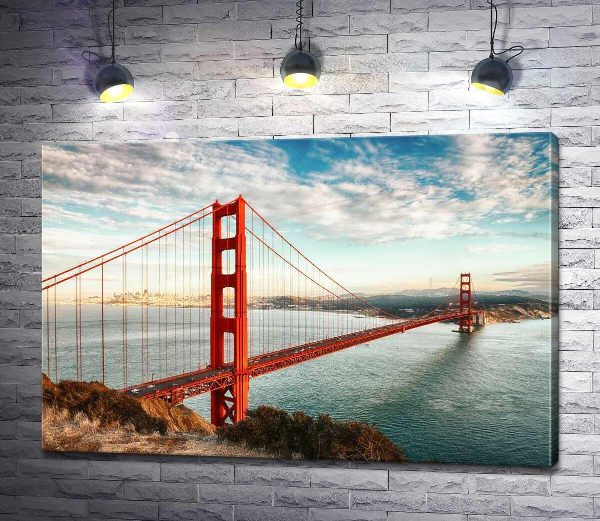 Картина ArtPoster Путь к океану: вид с берега на мост "Золотые ворота" (Golden Gate Bridge) 100x67 см Модуль №1 (000573)