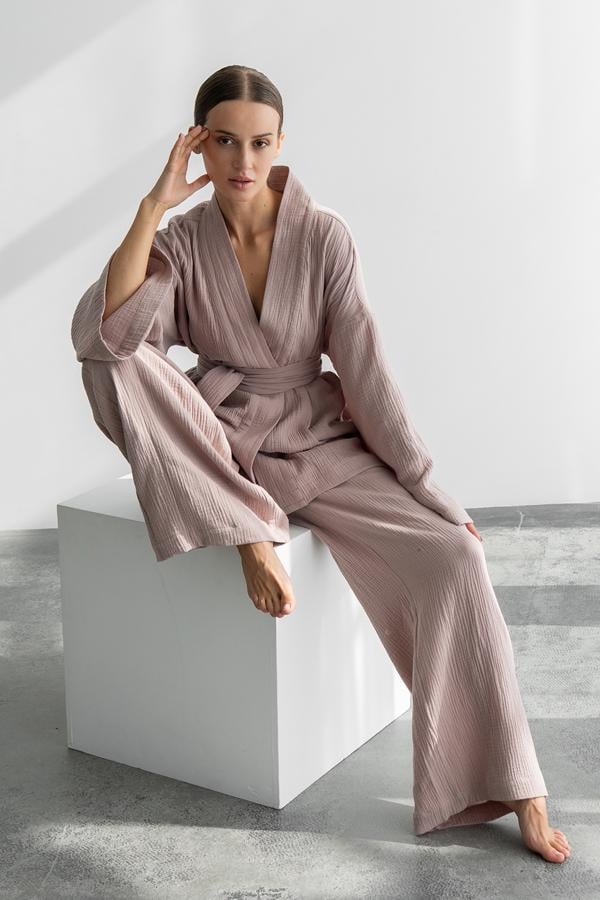 Костюм кімоно з брюками Mokko з мусліну M/L (29517768) - фото 2 Костюм кімоно з брюками Mokko з мусліну M/L (29517768) - фото 2