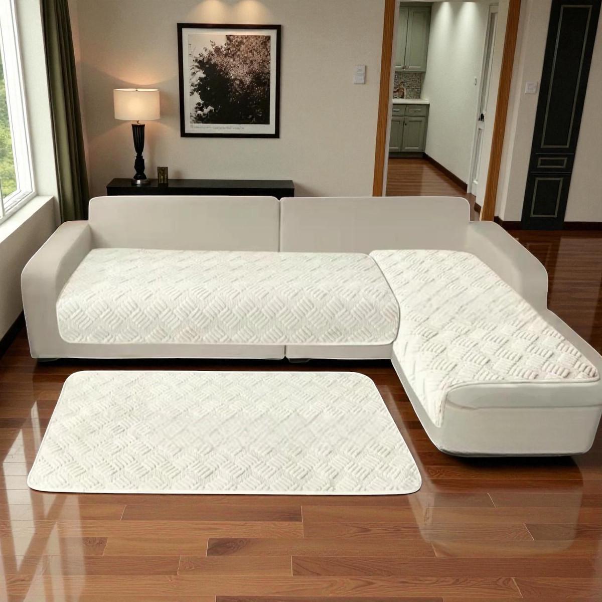 Покрывало велюровое на диванчик и кресло Koloco 3 шт. Айвори (41018)