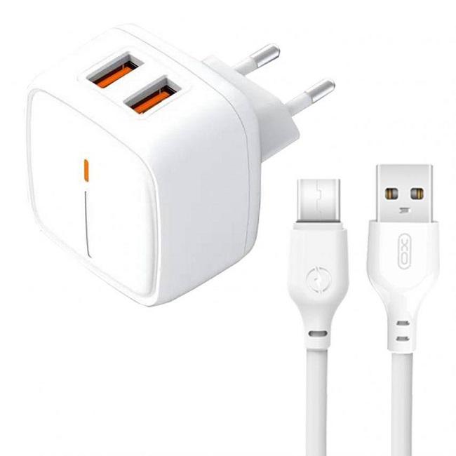 Зарядний пристрій Xo L61 2xUSB 2,4A micro-USB White