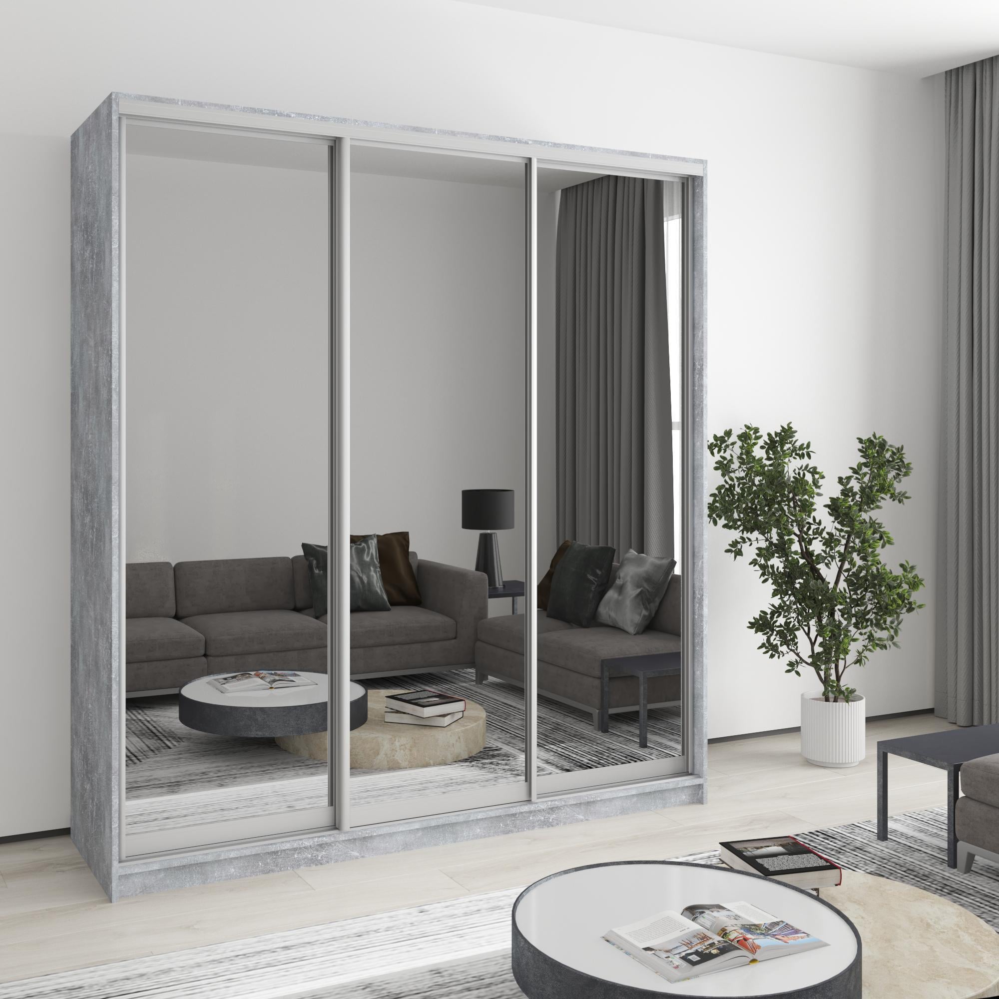 Шкаф-купе трехдверный MebelStar Комбо AL 3 Зеркала 190x45x210 см Бетон (MBS-3271)