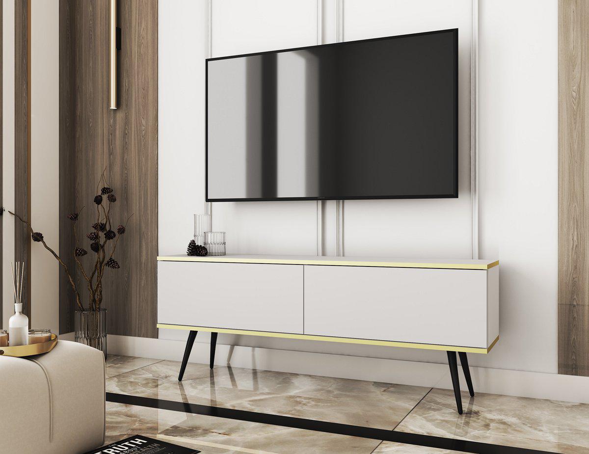 Тумба под телевизор Perfect Home Oro RTV135 2-дверная с черными ножками Белый (PFH-091324)