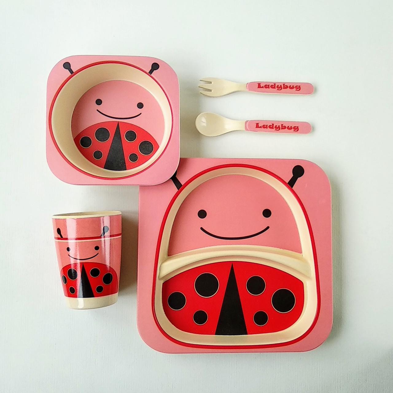 Набор детской бамбуковой посуды Stenson MH-2770-4 божья коровка 5 пр. - фото 4 Набор детской бамбуковой посуды Stenson MH-2770-4 божья коровка 5 пр. - фото 4
