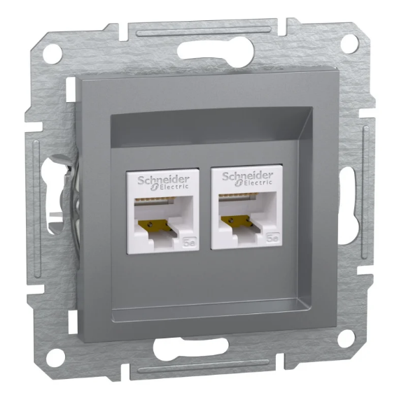 Розетка компьютерная двойная Schneider Asfora Electric сталь (28426582) Розетка компьютерная двойная Schneider Asfora Electric сталь (28426582)