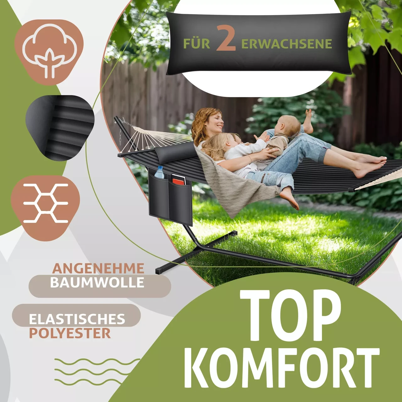 Гамак подвесной для сада и дачи KESSER 200 кг 360x120x115 см (4260729118875) - фото 5 Гамак подвесной для сада и дачи KESSER 200 кг 360x120x115 см (4260729118875) - фото 5