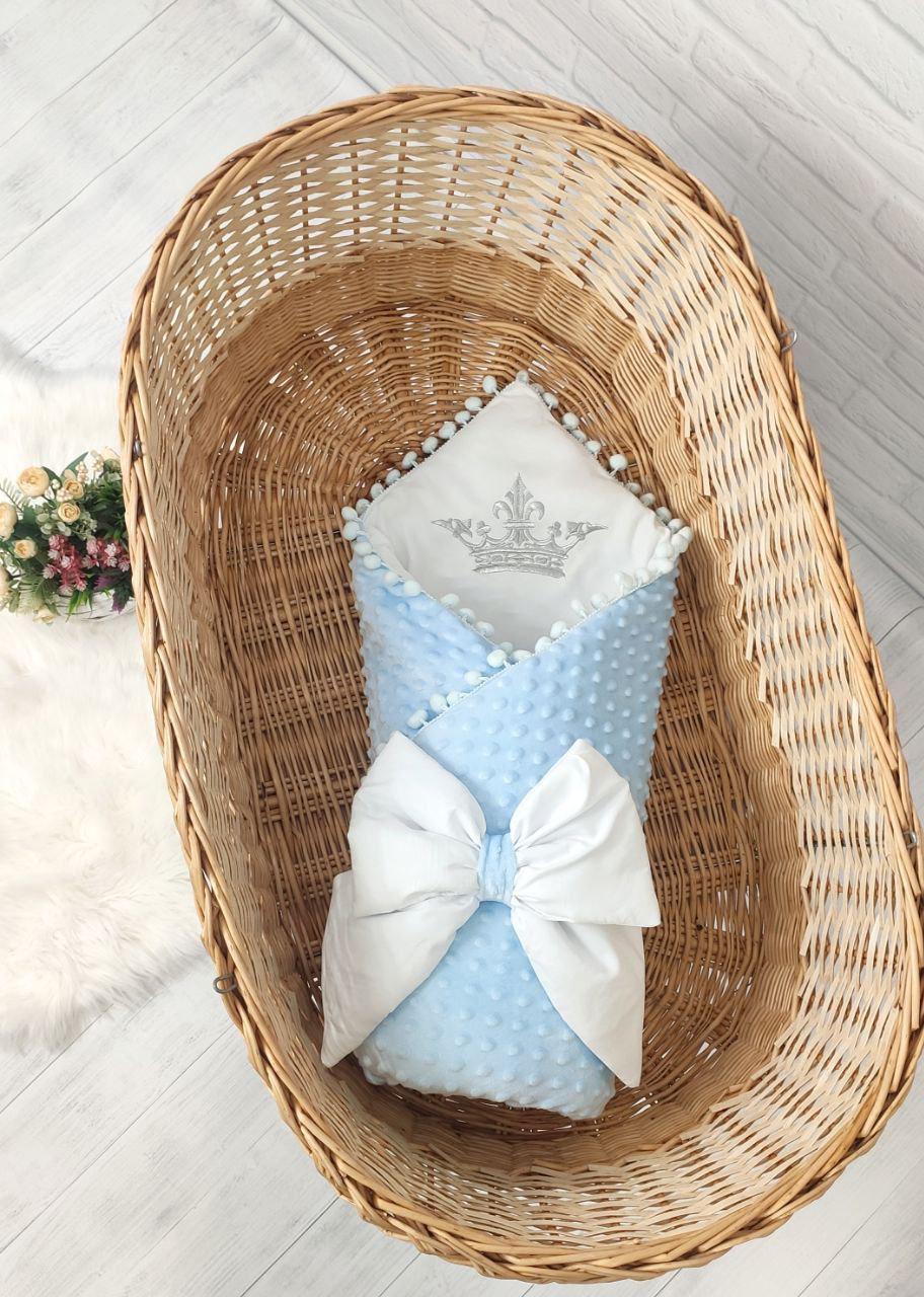 Конверт-плед на выписку Корона Минки 1 в кроватку/коляску 80х80 см Голубой (Корона Минки 8)