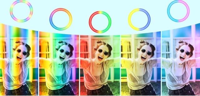 Кольцевая LED лампа MJ-26 RGB цветная на 15 Вт 26 см со штативом и держателем на USB - фото 6 Кольцевая LED лампа MJ-26 RGB цветная на 15 Вт 26 см со штативом и держателем на USB - фото 6