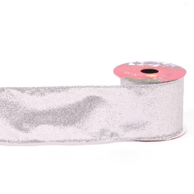 Лента новогодняя декоративная Flora 6,3 см х 2,7 м Серебряный (43348)