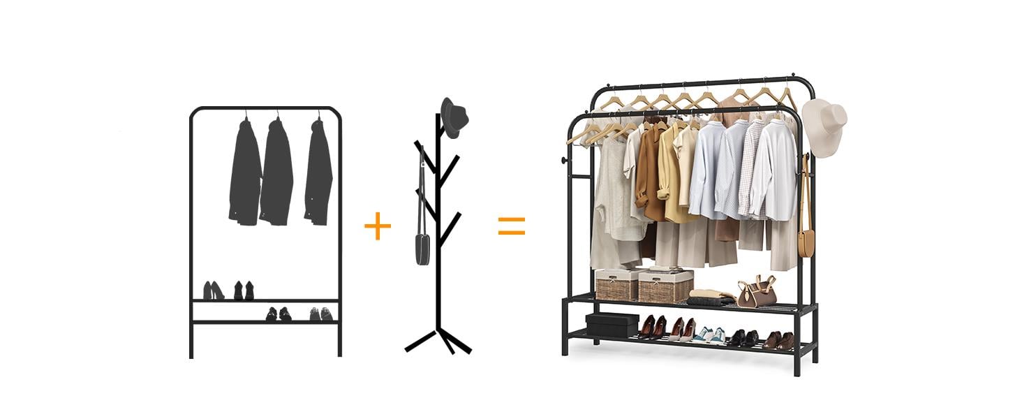 Стойка вешалка для одежды и обуви двойная DOAKT стальная напольная с крючками и колесами XL White (DSV-100WH) - фото 8