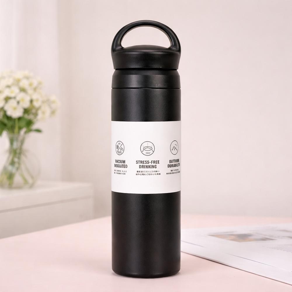 Термос дорожный 124697 500 мл из нержавеющей стали 304 с двойной крышкой и ручкой Черный