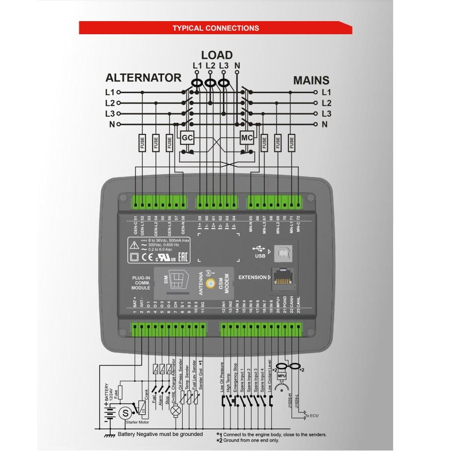 Багатофункціональний контролер генератора DATAKOM D-300-MK2 MPU + J1939 - фото 5