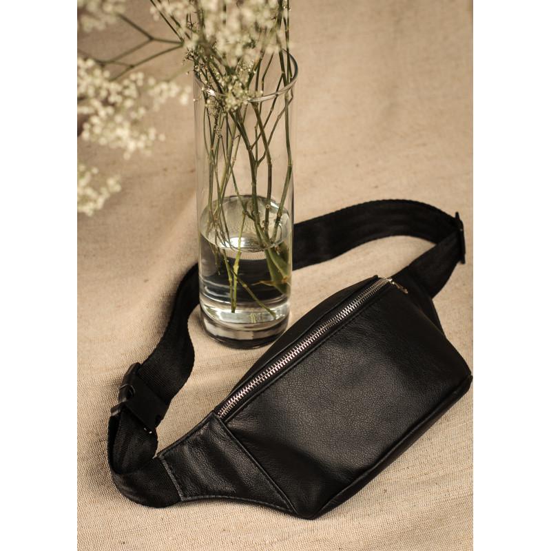 Сумка бананка на пояс Sambag Tirso 0SS с натуральной кожи 31x12x5 см Черный