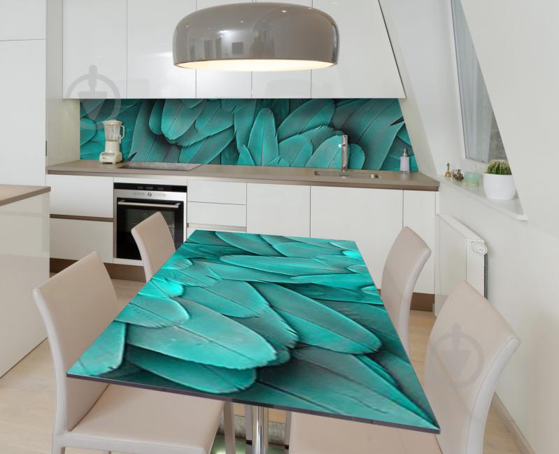 Наклейка 3Д вінілова на стіл Zatarga «Бірюзове оперення» 600х1200 мм для будинків, квартир, столів, кав'ярень, Наклейка 3Д вінілова на стіл Zatarga «Бірюзове оперення» 600х1200 мм для будинків, квартир, столів, кав'ярень,