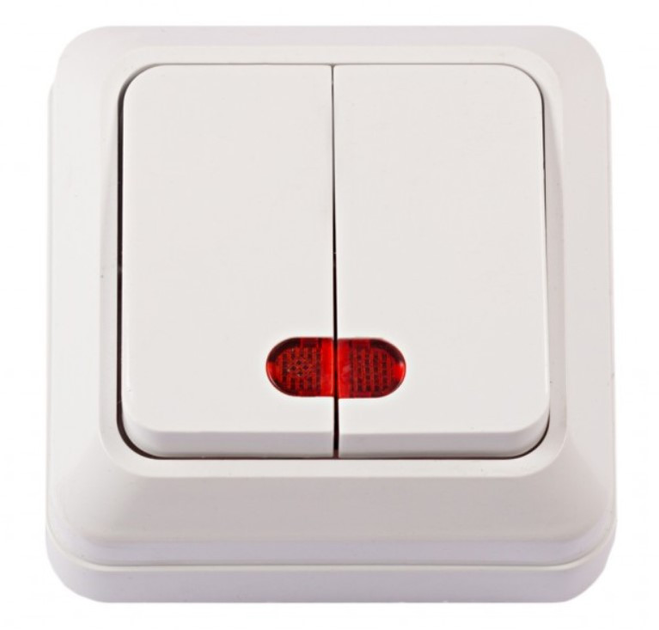 Выключатель Luxel OPERA 2006 наружный двойной с подсветкой Белый (1216)