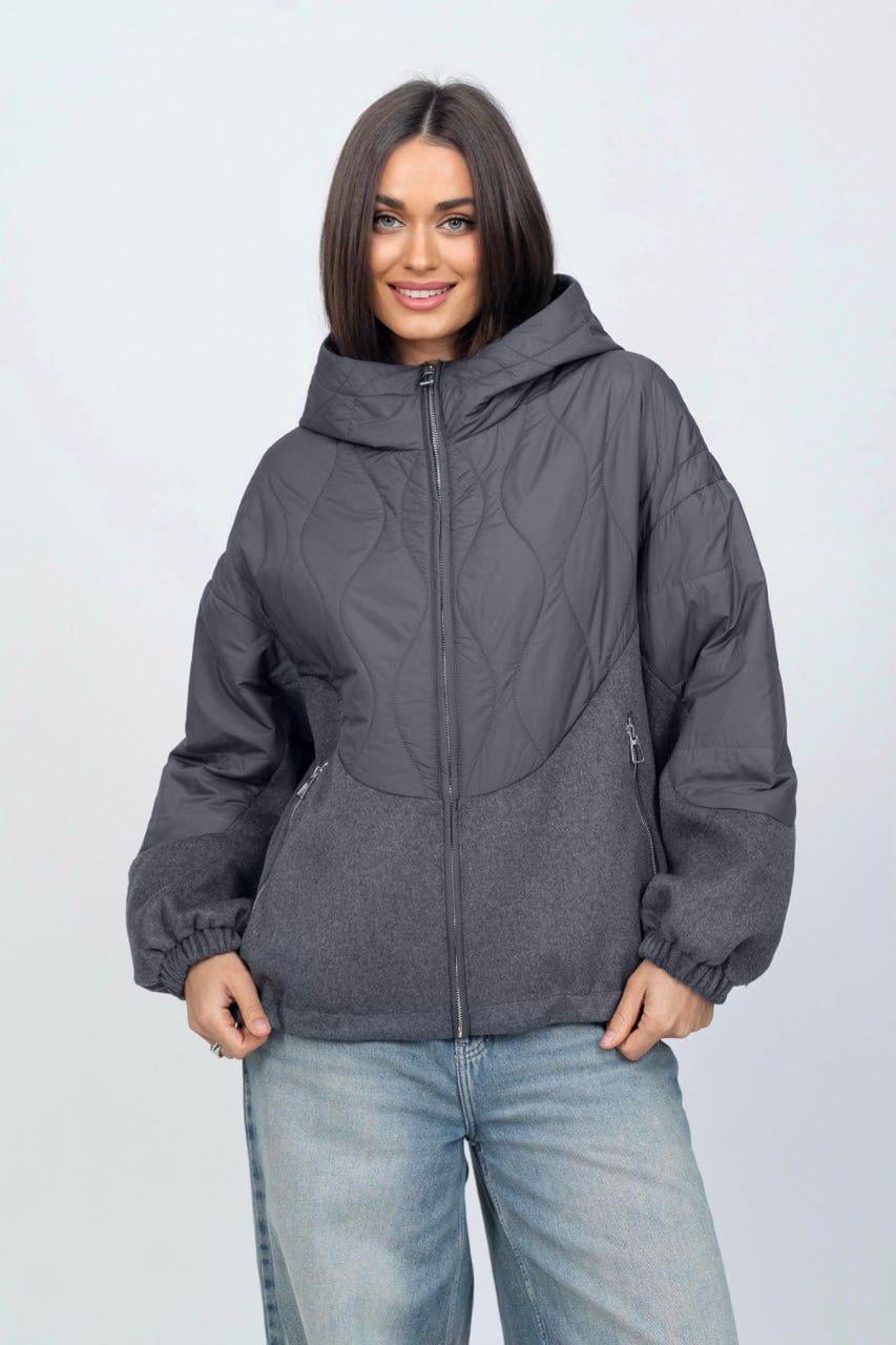 Куртка женская шерстяная комбинированная oversize р. 54 Графит (33304776)