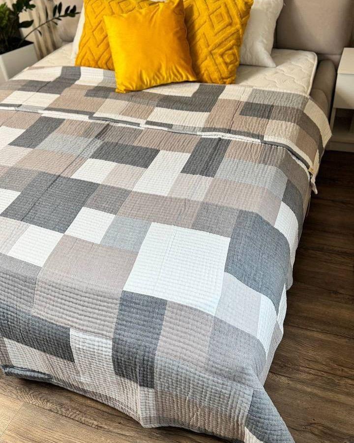 Покрывало муслиновое хлопок евро 200х230 Серый (П4К-muslin25-005-02)