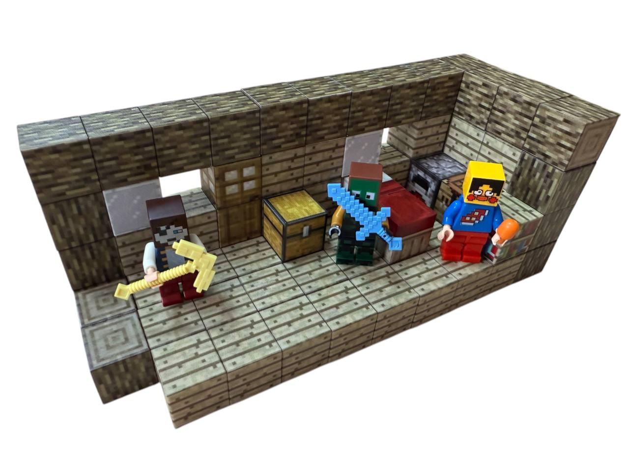 Конструктор магнитный Magnetic World Minecraft Деревянный дом 3 фигурки/80 блоков (М050)