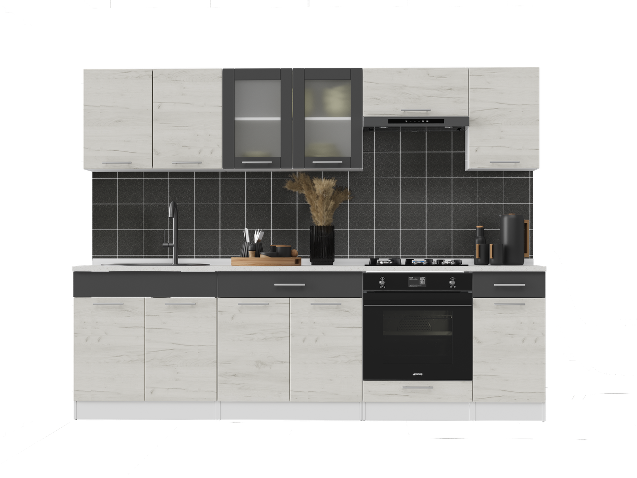 Кухня готовая Эверест №5 Эко Нова и столешница 2,6 м Крафт белый/Графитовый (27011.02) - фото 1 Кухня готовая Эверест №5 Эко Нова и столешница 2,6 м Крафт белый/Графитовый (27011.02) - фото 1